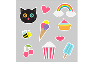 Quirky Cartoon Sticker Patch Set.