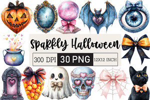 Coquette Sparkly Halloween Clipart, an Illustration by Black Bird Studio