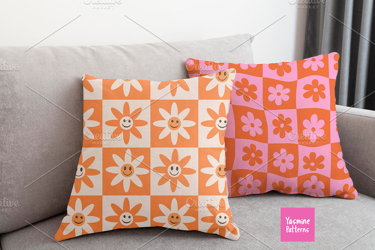 Checkered Flowers Vector Patterns, a Pattern Graphic by Yasmine Patterns (Photo 4 of 7)