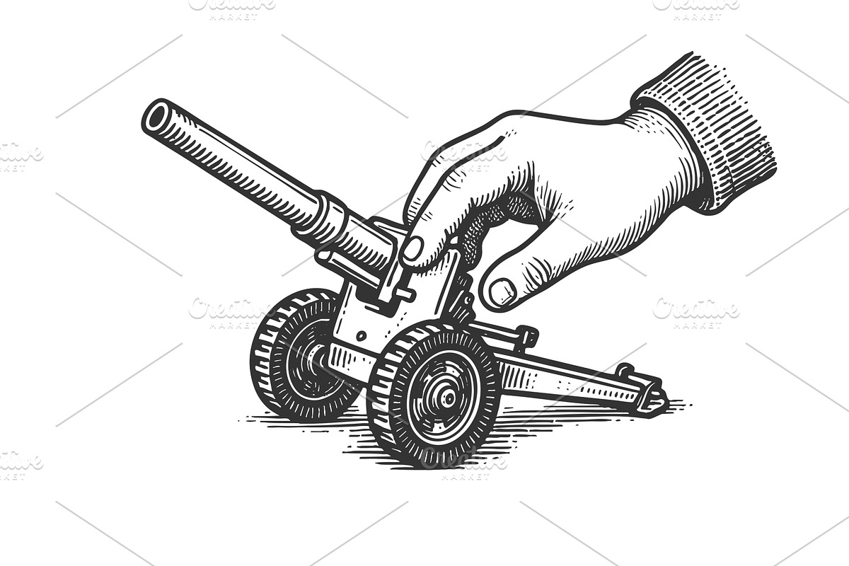 Hand controlling toy cannon vector, an Illustration by AlexArt