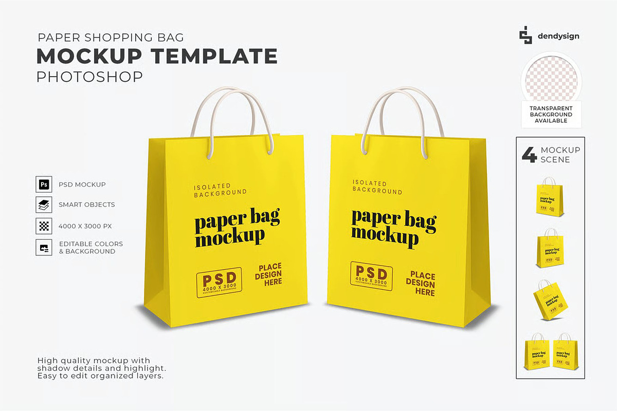 Paper Shopping Bag Mockup Template, a Packaging Mockup by DesignRushMarket (Photo 1 of 5)