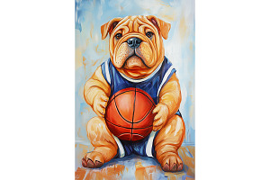 Basketball Shar Pei Art Wall Print