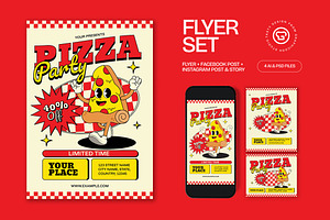 Red Cream Pizza Party Flyer Set, a Flyer Template by graphicook