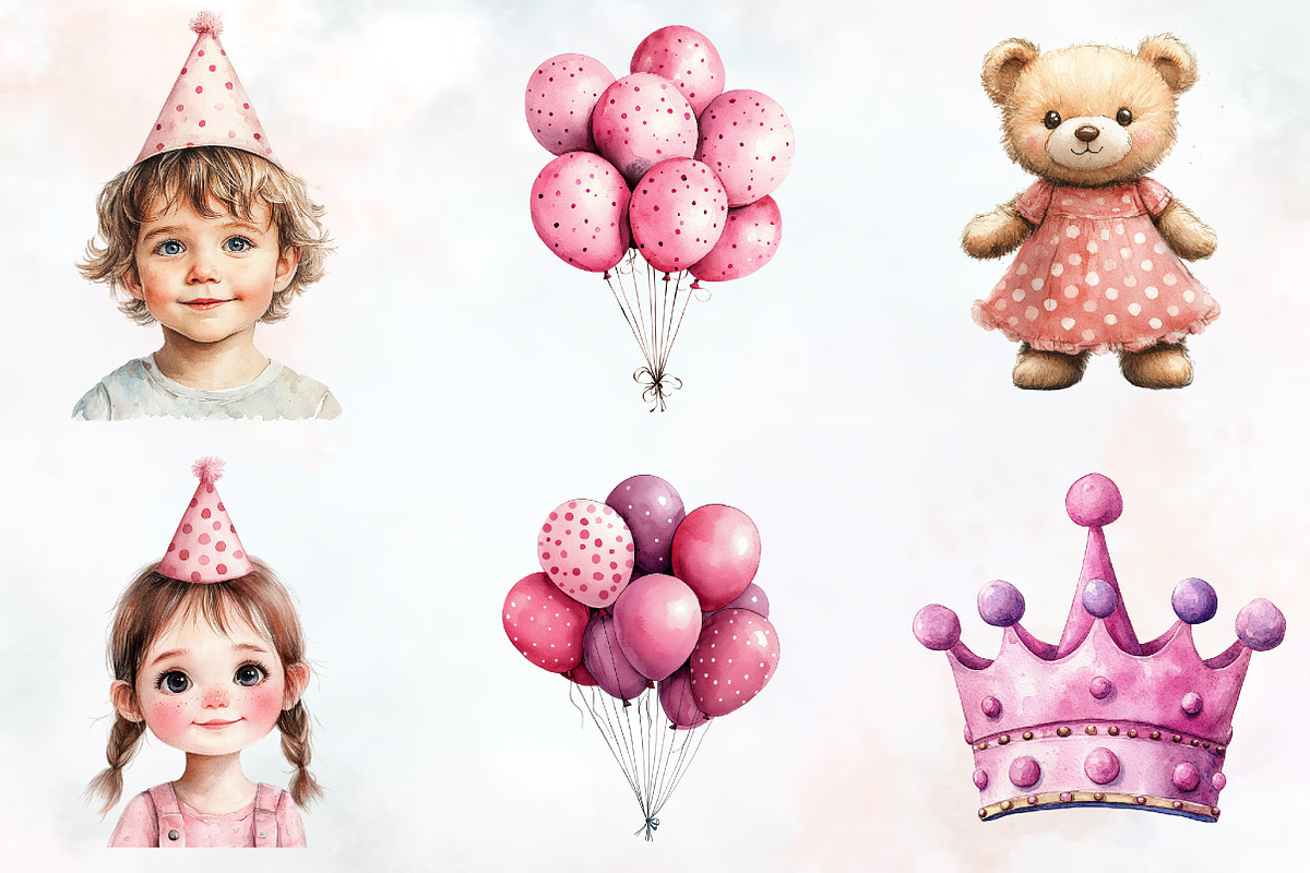 Pink Kids Birthday Clipart, an Illustration by RobertsArt (Photo 2 of 7)