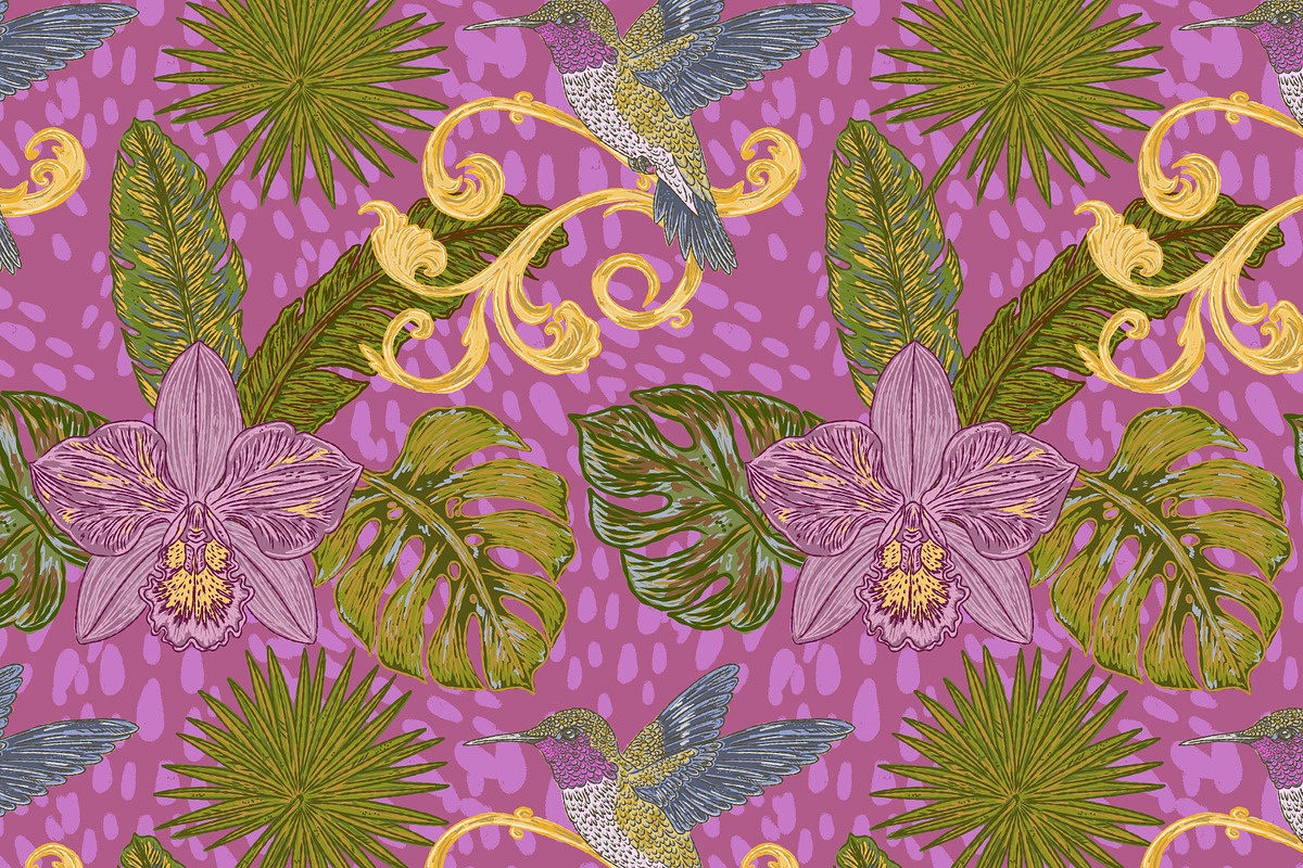 Tropical Hummingbird Orchid Botanica, a Pattern Graphic by NayaChu (Photo 6 of 9)