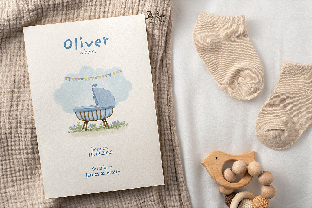 Minimal Birth Announcement Template, a Card Template by SabaIslam.Studio (Photo 4 of 8)
