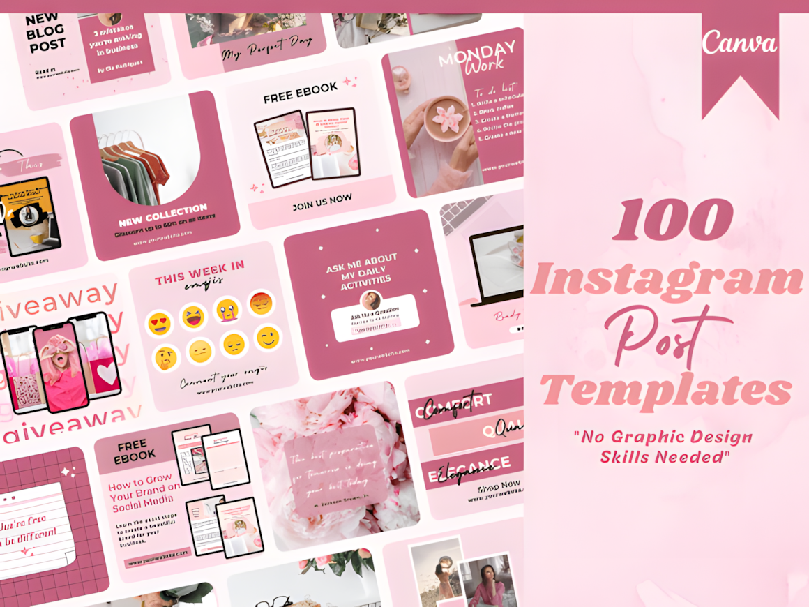 100 Pink Instagram Post Templates, a Social Media Template by Ink Gallery