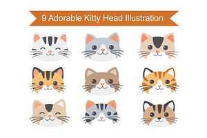 9 Adorable Kitty Head Illustration, an Illustration by jongcreative