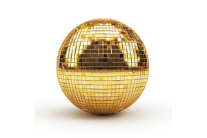 Golden disco ball reflecting on, a Holiday Photo by Ylivdesign