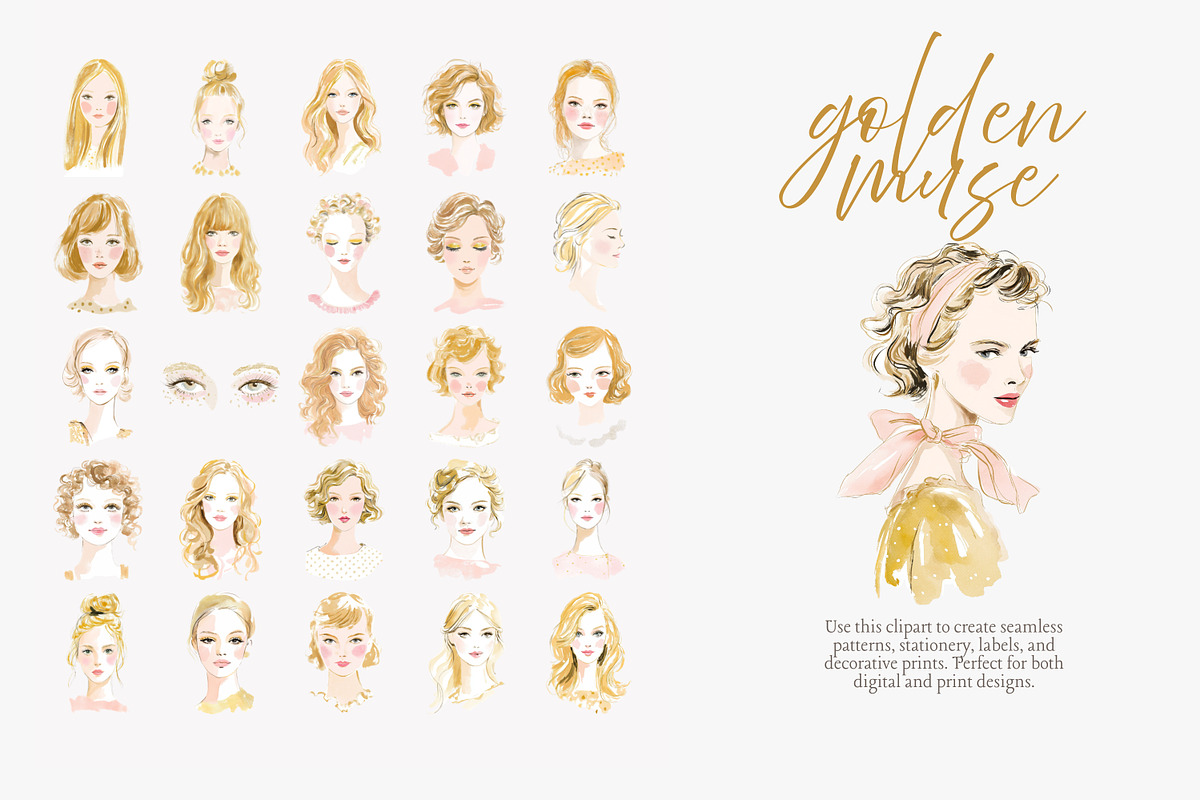 Golden muse clipart set, a Decorative Illustration by Patishop Art (Photo 6 of 10)
