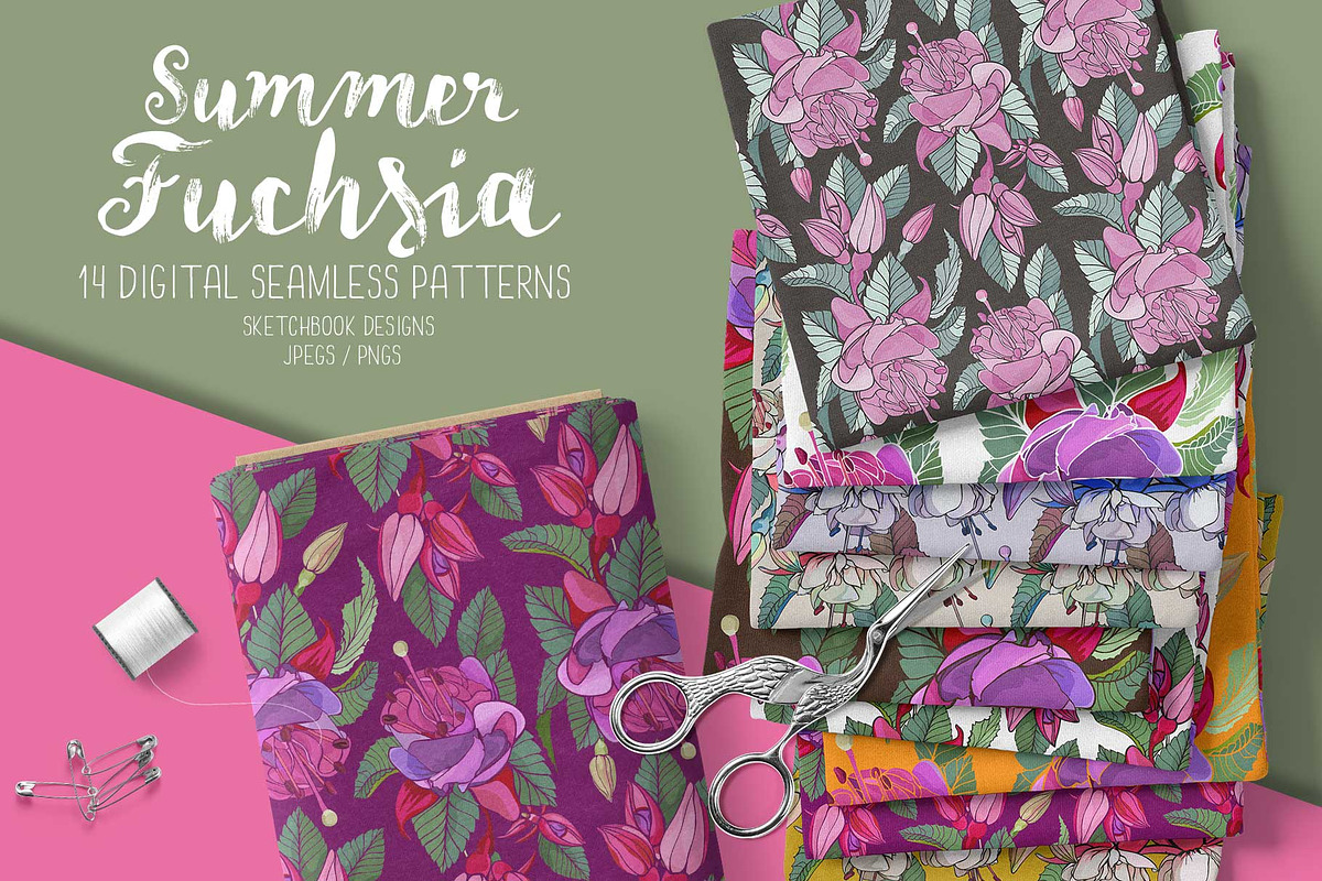 Summer Fuchsia Seamless Pattern Set, a Pattern Graphic by Sketchbook Designs (Photo 9 of 10)