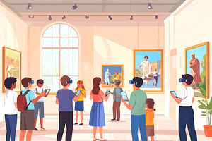 Crowd using AR-enabled devices to view digital historical overla, an Illustration by DanFLCreativo