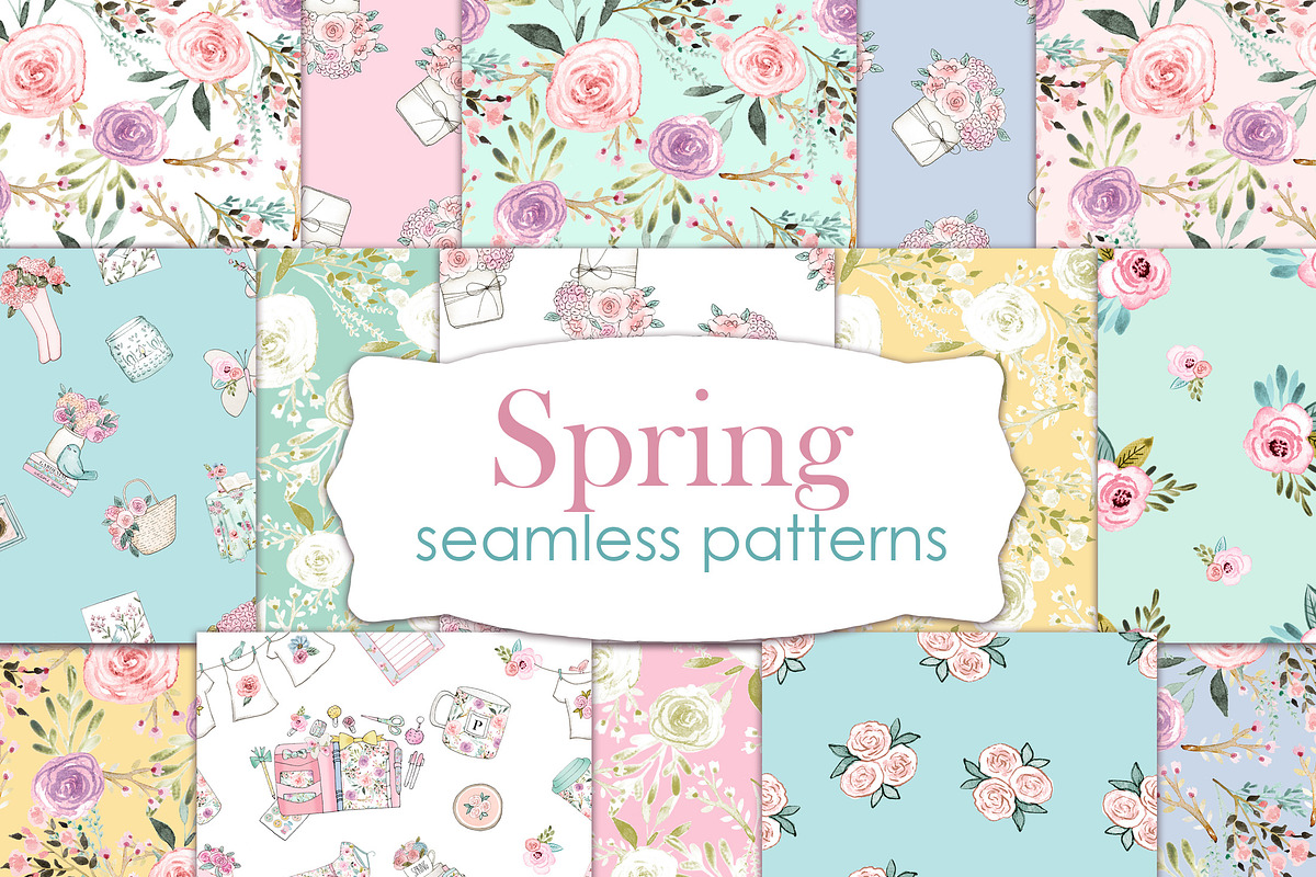 Spring seamless patterns, a Pattern Graphic by Rosabebe