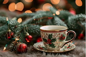 Festive holiday teacup and christmas, a Holiday Photo by Ylivdesign