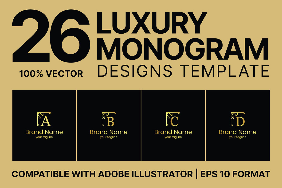 26 A-Z Luxury Monograms Set, a Branding & Logo Template by Walldecorated (Photo 1 of 5)