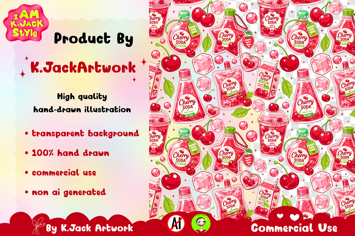 Cute Cherry Soda Seamless, a Background Graphic by K.JackArtwork (Photo 3 of 8)