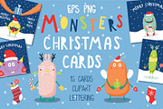 Cute Monsters Christmas Cards, a Seasonal Illustration by sceptical cactus (Thumbnail 1 of 9)