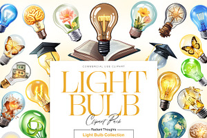 Light Bulb Clipart, Vintage Bulb PNG, an Object Illustration by BrushstrokeArtGB