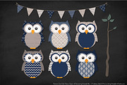 Owls Clipart & Patterns in Navy, an Animal Illustration by Amanda Ilkov (Thumbnail 3 of 4)
