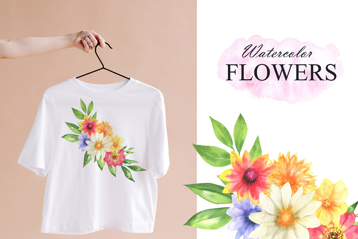 Watercolor colorful flowers clipart, an Illustration by OlDm_Shop (Photo 5 of 6)