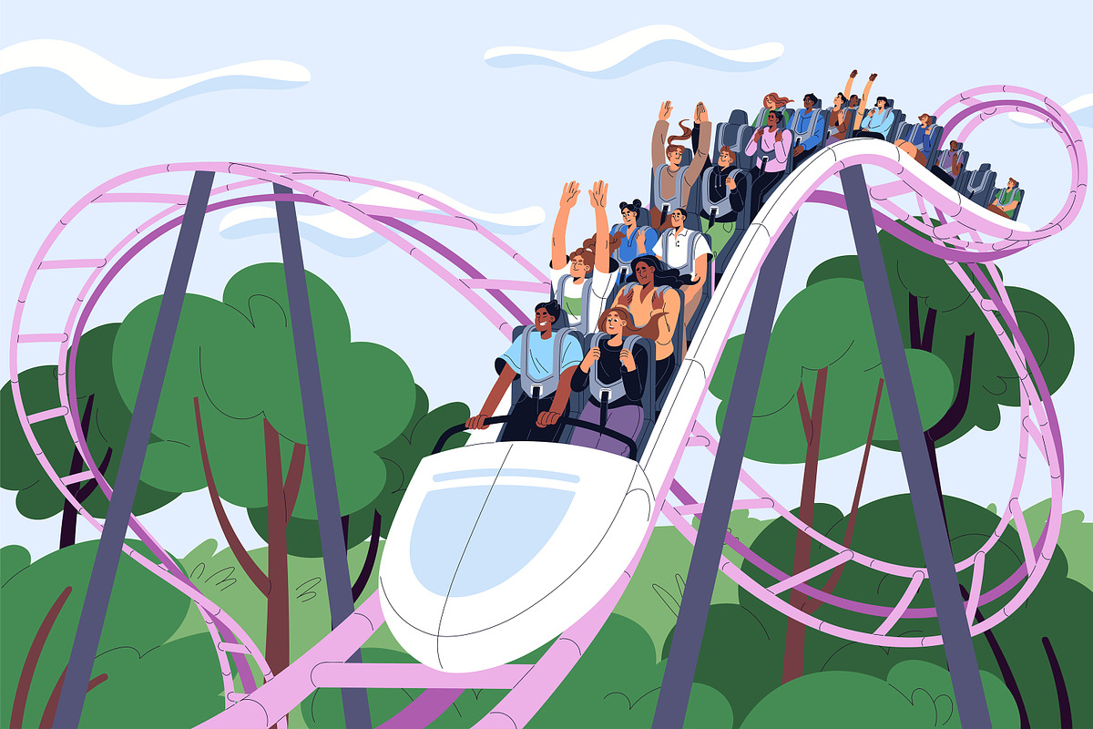 Roller coaster at amusement park, a Person Illustration by PaperTrident (Photo 1 of 2)