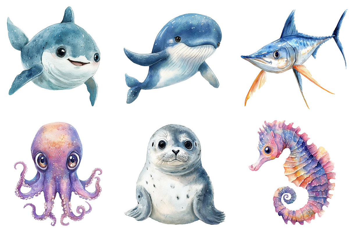 Adorable Ocean Animals Collection, an Illustration by Pixels.Craft (Photo 4 of 6)