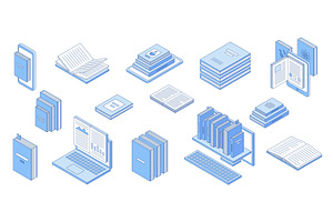 Isometric digital library. E reading, an Education Illustration by Valerie Bodnar