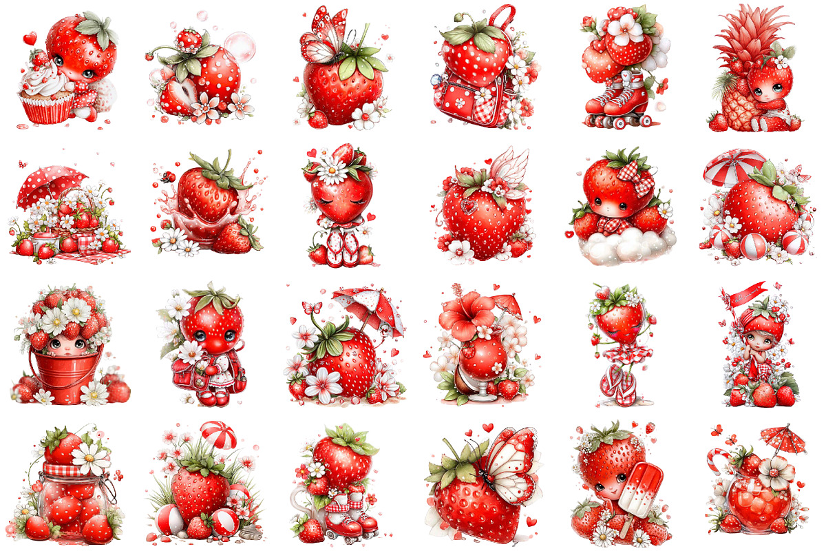 Whimsical Summer Strawberry Clipart, an Illustration by designcity5 (Photo 2 of 5)