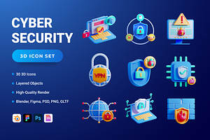 3D Cyber Security Icons, an Object 3D Model by Flat Icons