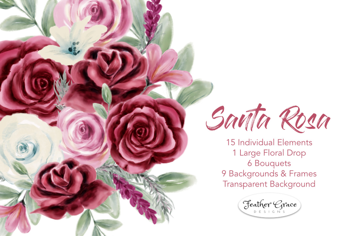 Watercolor Flowers Pink Burgundy, a Graphic by Feather Grace Designs (Photo 6 of 6)