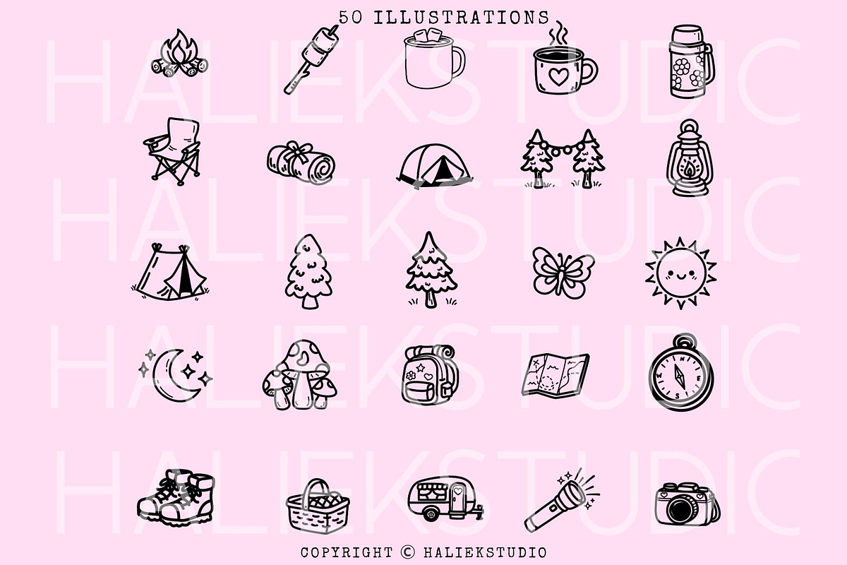 Camping Girly Procreate Brushes Set, a Brush Add-On by HalieKStudio (Photo 2 of 10)