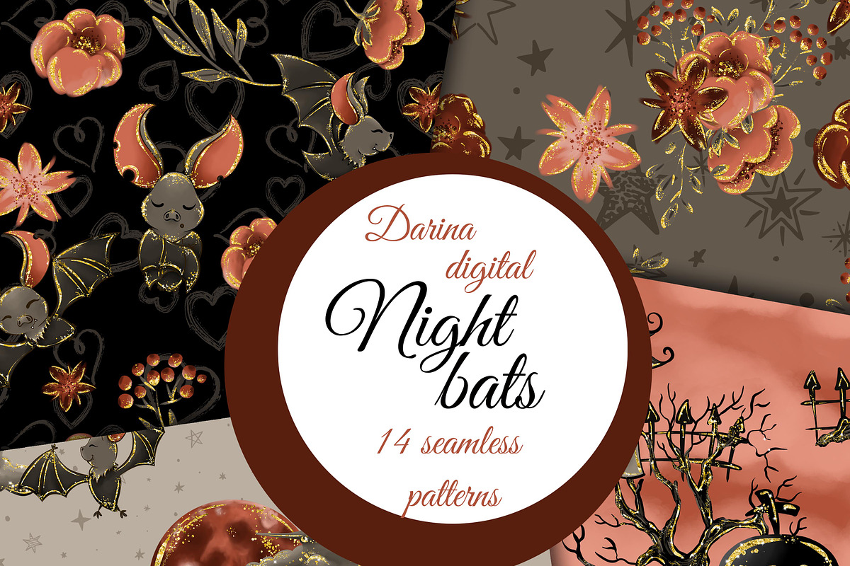 Halloween bats patterns, a Pattern Graphic by DarinaDigital (Photo 1 of 6)