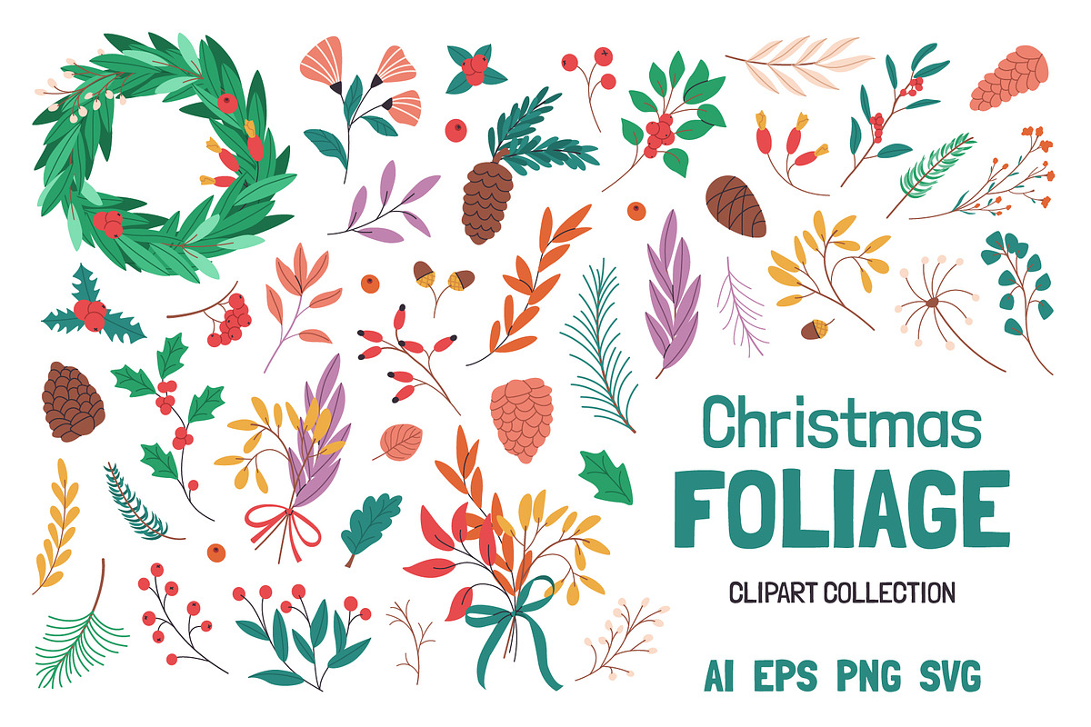 60+ CHRISTMAS FOLIAGE clipart, a Decorative Illustration by IuliiaSavko (Photo 1 of 6)