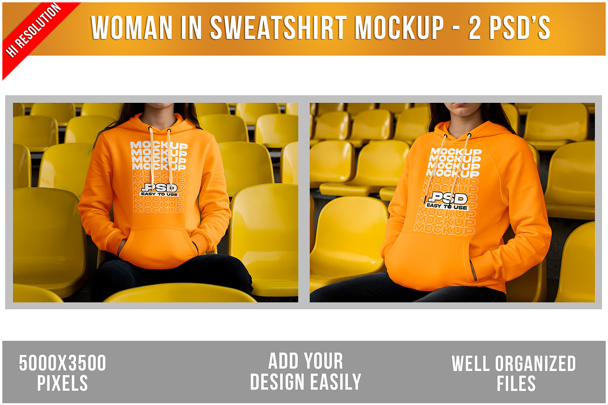 Woman in Sweatshirt Sitting PSD, a Hoody Mockup by Bruno's Shop (Photo 1 of 4)