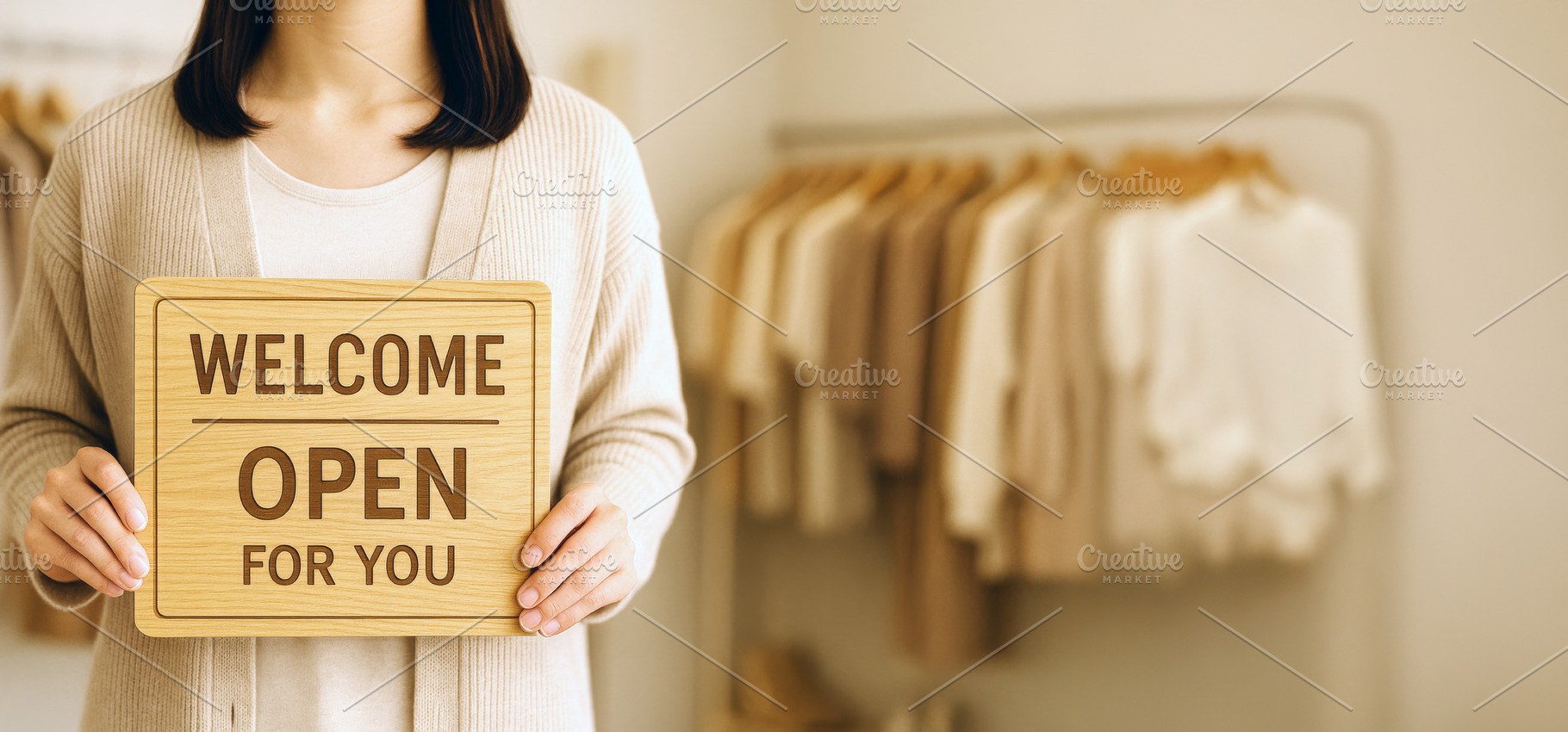 Small business welcome sign held by, a Photo by Dvoevnore photos