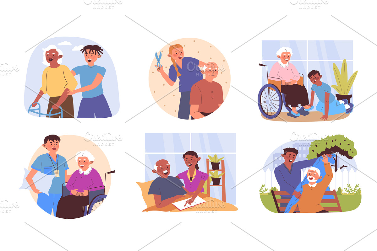 Elderly care activities concept, an Illustration by alexdndz