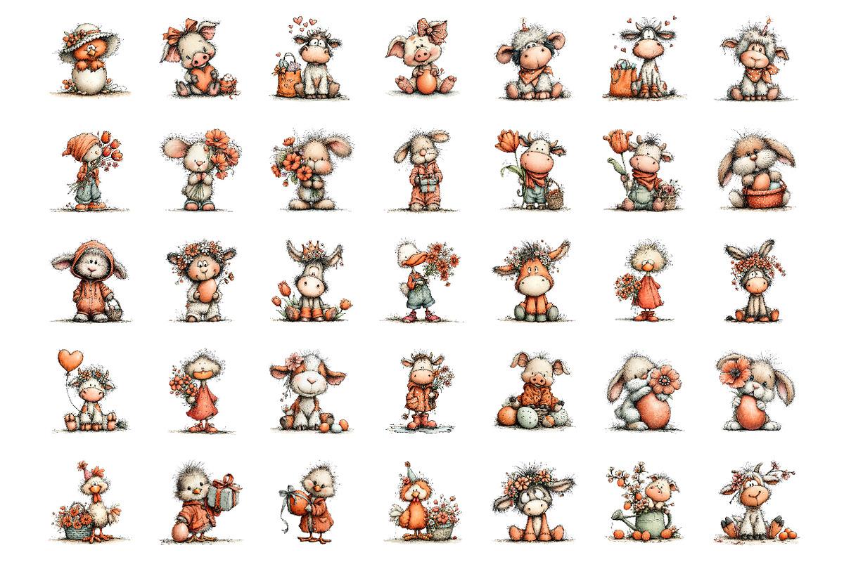 Whimsical Easter Farm Animals Clipar, an Illustration by CreationArt (Photo 2 of 6)