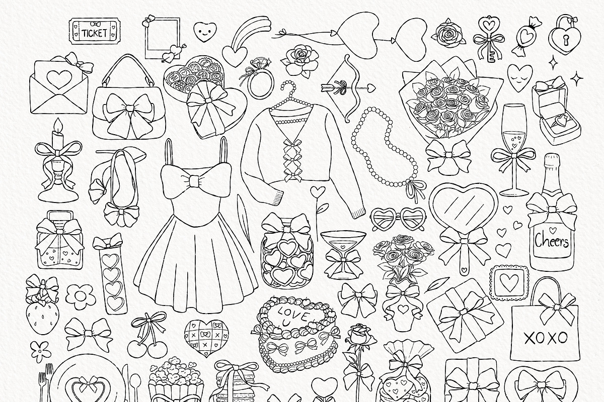 Coquette Valentine Outline Clipart, a Seasonal Illustration by TitaLivingArt (Photo 3 of 9)