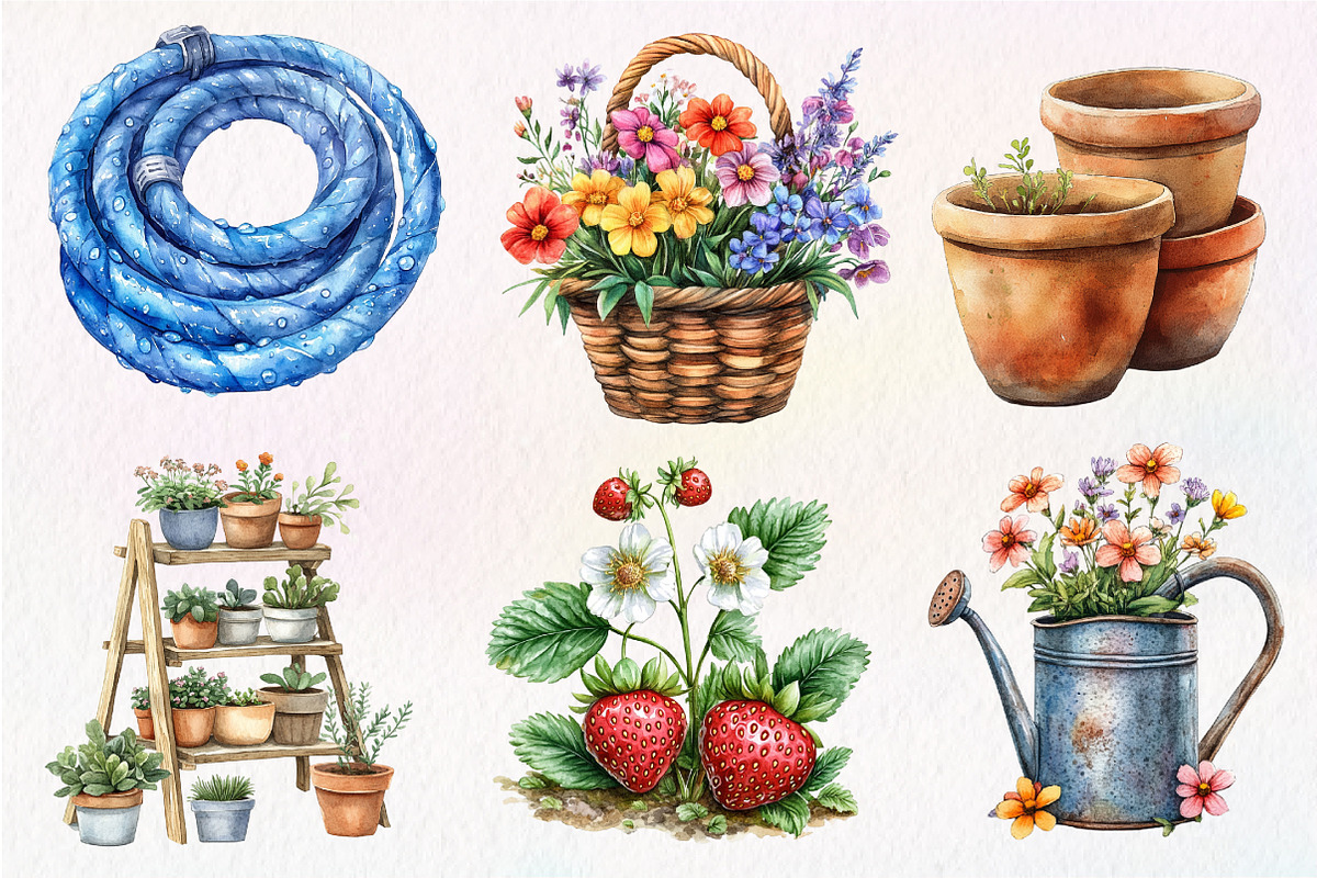 Gardening Day Watercolor Clipart, an Illustration by Dream Creation (Photo 6 of 6)