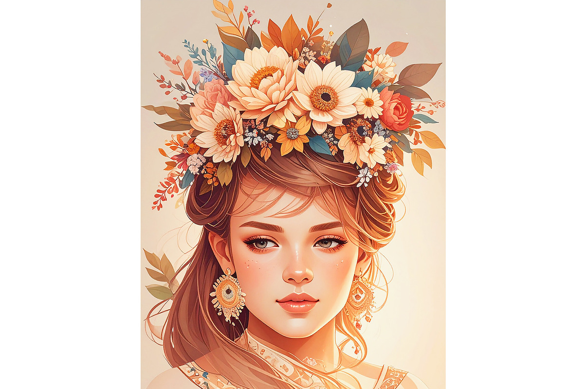 Bohemian Women with Flowers in Her H, a Person Illustration by Sharon Schwalbe (Photo 1 of 2)