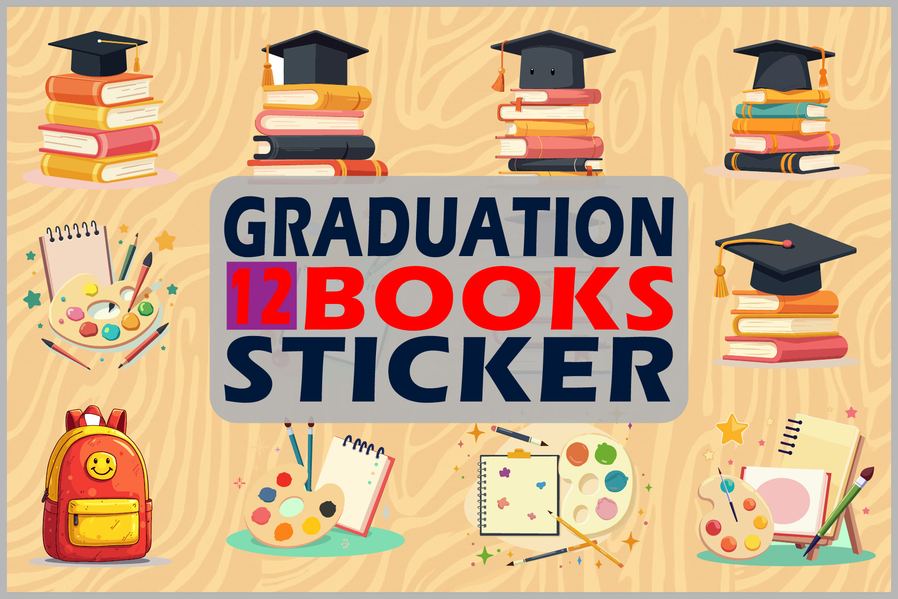 Graduation Books Sticker Bundle, an Object Graphic by yasushie