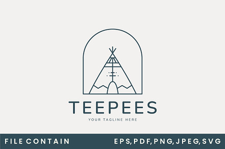 teepees with emblem logo line art
