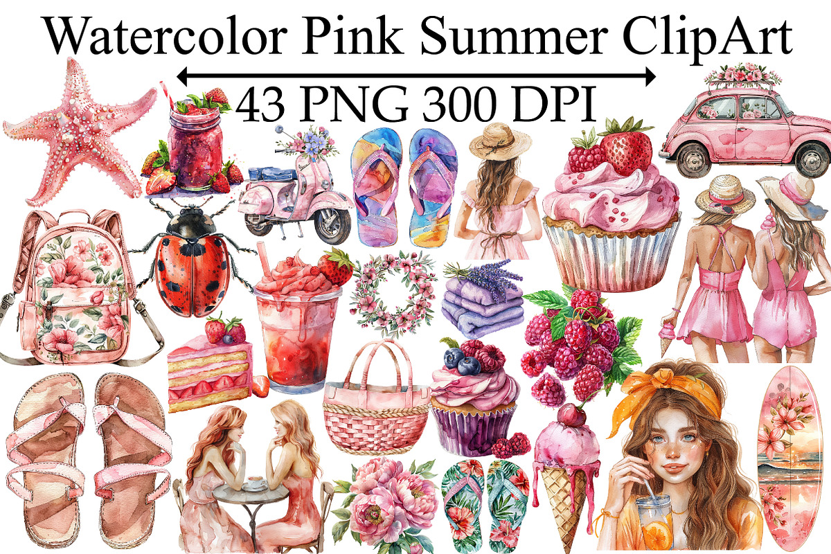 Watercolor Pink Summer ClipArt, an Illustration by Design Market (Photo 1 of 5)