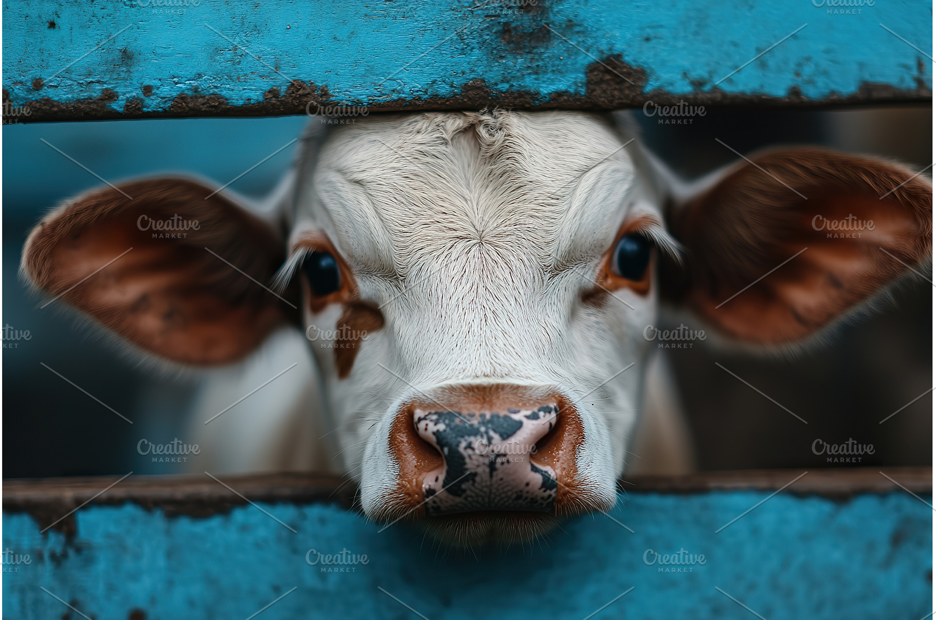 Adorable calf face between blue, an Animal Photo by Lermont51