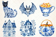 Blue Floral Halloween PNG, an Illustration by Libby Wishes (Thumbnail 6 of 6)