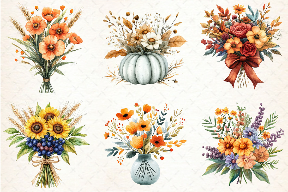 Autumn Bouquets Clipart, an Illustration by Libby Wishes (Photo 3 of 10)