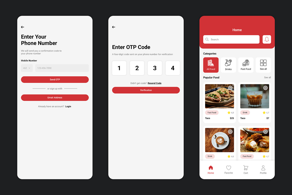 Redfudz - Food Mobile App UI Kit, an UI Kit Template by Kmg Design (Photo 4 of 6)