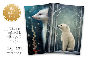 Mystical Christmas Animals Postcards