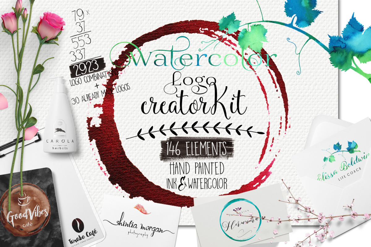 Watercolor LOGO creator kit, an Illustration by Jeanina Vlad (Photo 1 of 5)