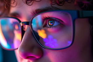 Close up of person wearing glasses, a Technology Photo by Artonix